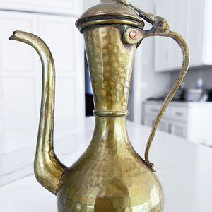 Vintage Antique Hammered Copper Brass Water Pitcher Kettle Pot Coffee Teapot